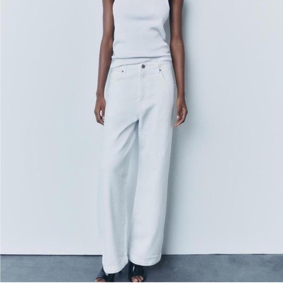 Zara Woman midrise baggy low waist white cotton balloon jeans - Picture 1 of 7
